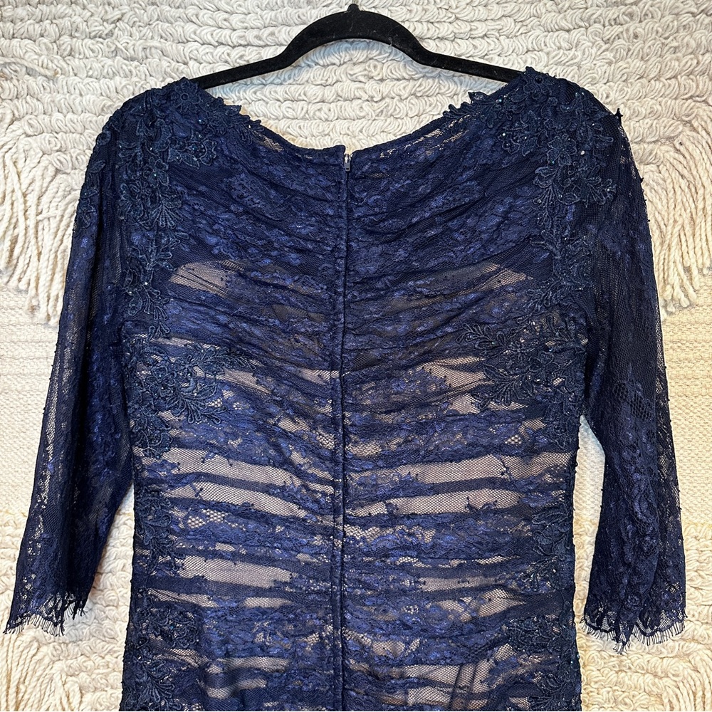 LA FEMME navy blue ruched mesh floral applique mother-of-the-bride dress 12 - Picture 10 of 11